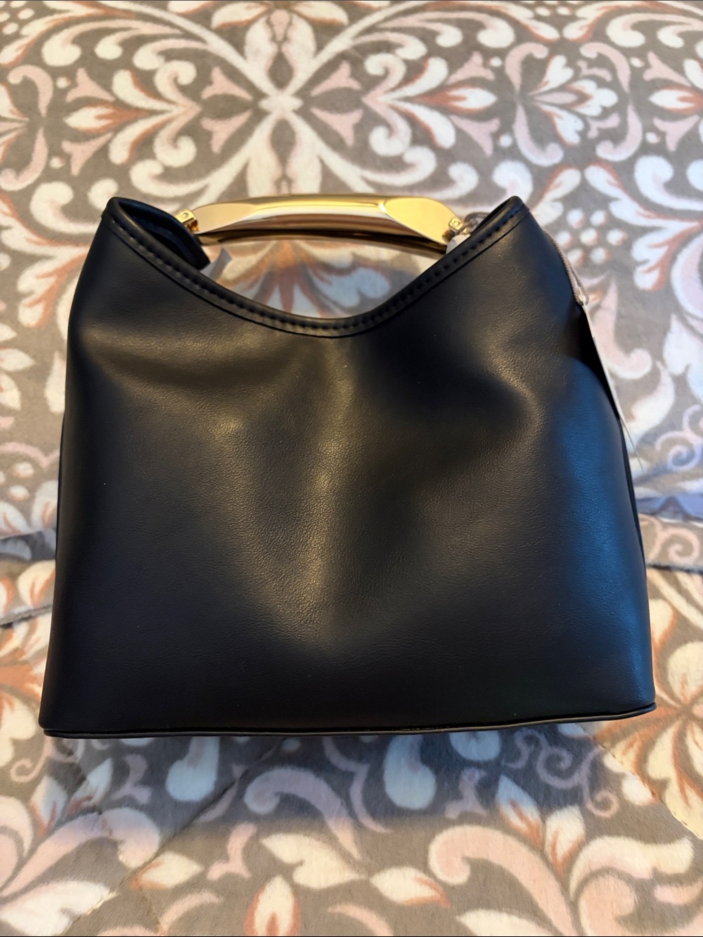 Black Women's Top-Handle Bag with Gold Accent